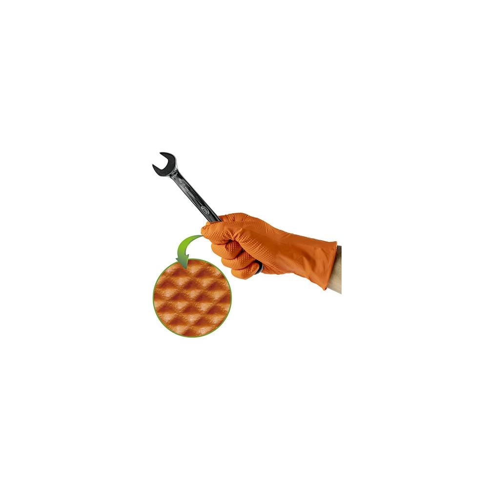 MANUSI DIN NITRIL DE CULOARE ORANGE 7.0 MIL TEXTURA DE DIAMANT, MARIMEA: L (100 DE UNITATI) JBM