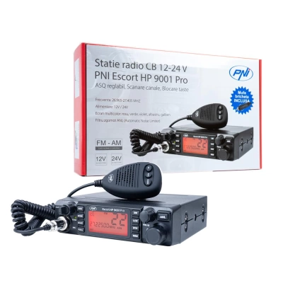STATIE RADIO CB PNI ESCORT HP 9001 PRO ASQ REGLABIL, AM-FM, 12V/24V, 4W, SCAN, DUAL WATCH, ANL, ECRAN MULTICOLOR