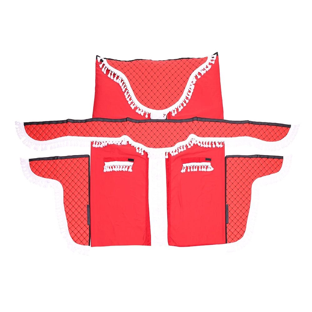 SET PERDELE CABINA CAMION. UNIVERSALE. VELUR. ROSU-ALB