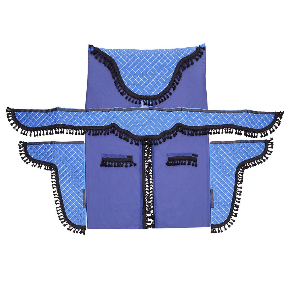 SET PERDELE CABINA CAMION. UNIVERSALE. VELUR. ALBASTRU-NEGRU