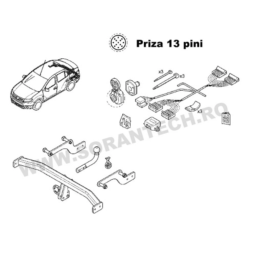 CARLIG REMORCARE 13P CU INSTALATIE ELECTRONICA LOGAN 2 PH1