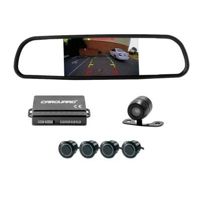 Set senzori de parcare cu camera video cu și ecran in oglinda retrovizoare - Carguard